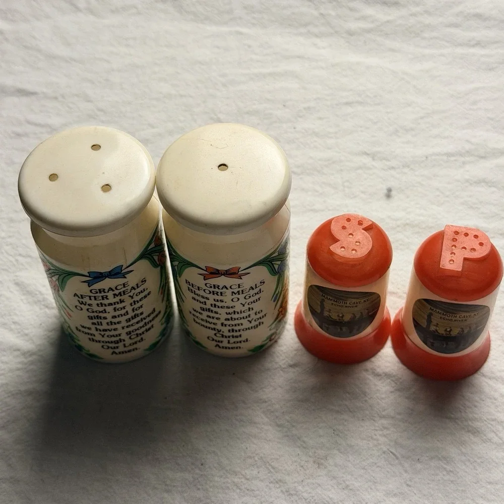Vtg Grace Prayer Salt & Pepper Shakers Set Of 2 Hong Kong Floral White Kitchen